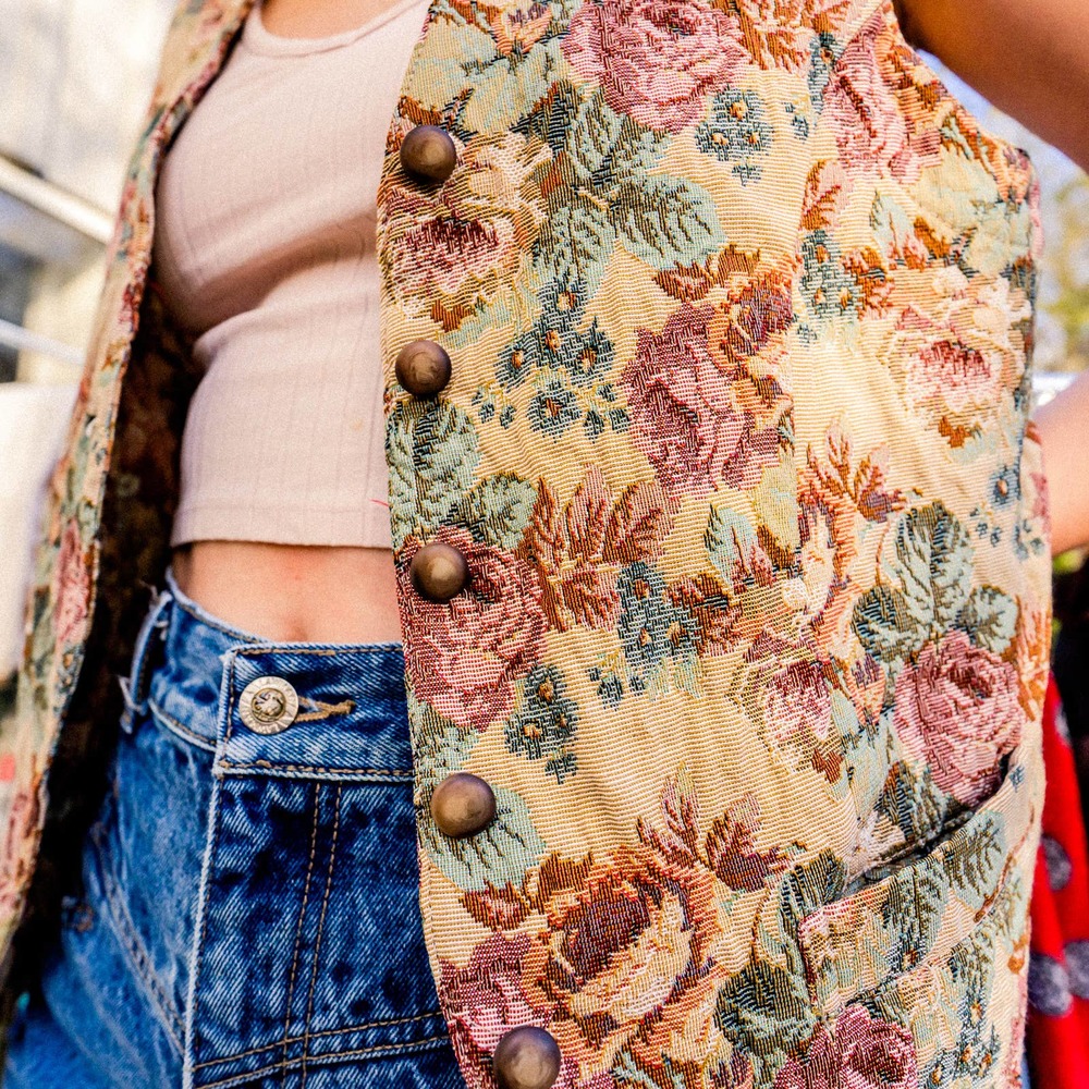 Vintage Karen Scott Size M Tapestry Vest Floral